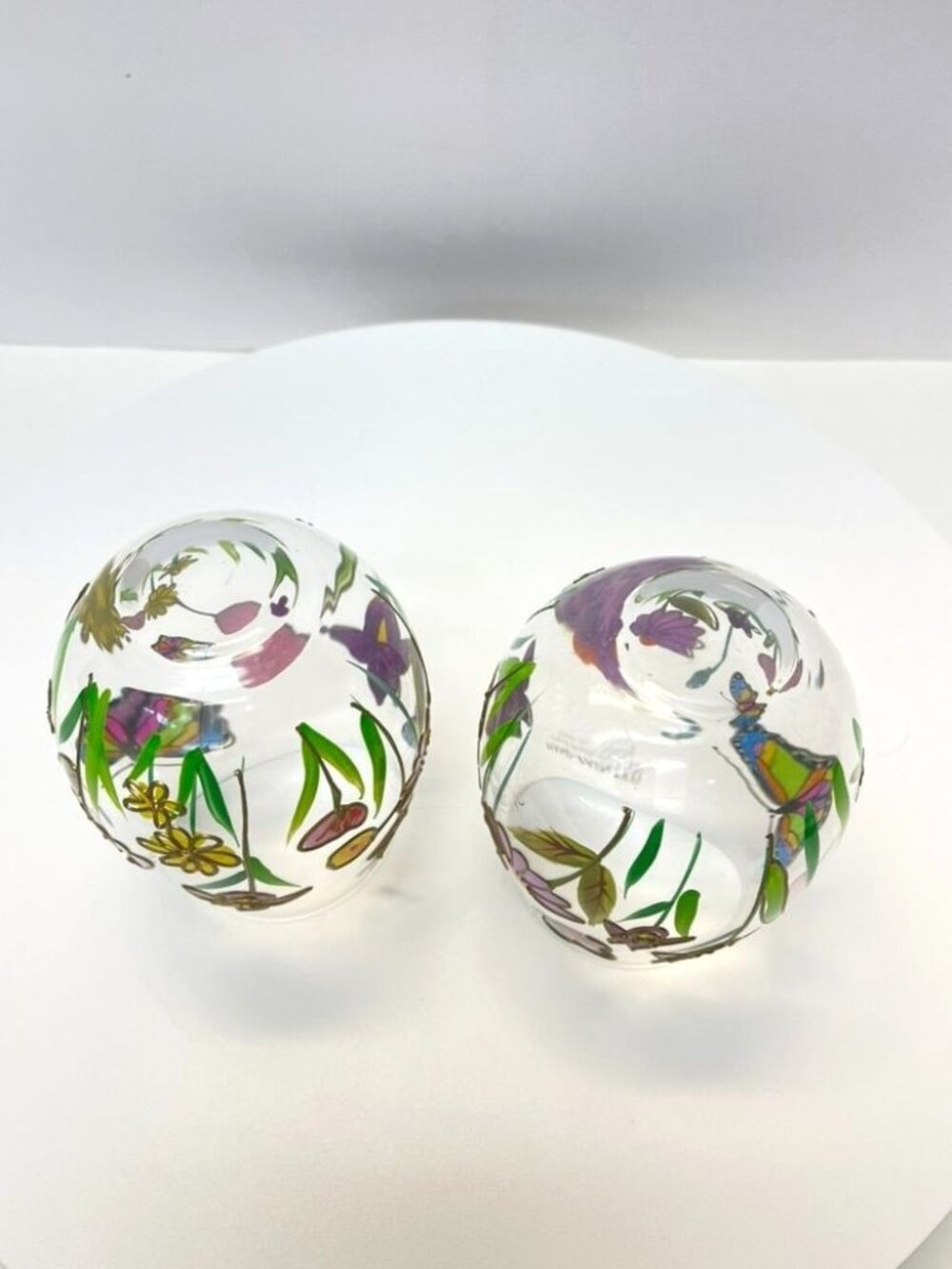Set 2 Hand Painted Floral Butterfly Stemless Wine Glasses - Picture 6 of 7